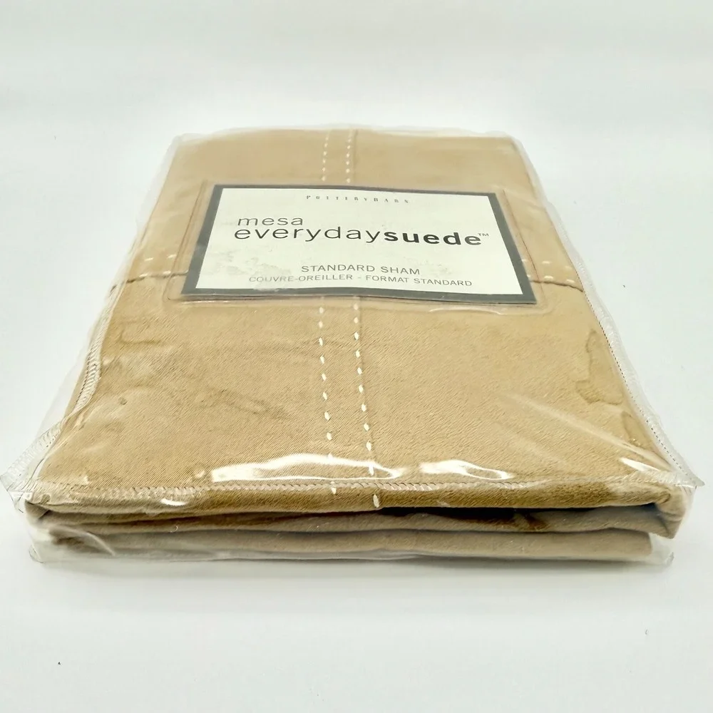 NWT Pottery Barn Mesa Everyday Suede Standard Sham – Tan Microfiber Pillow Cover